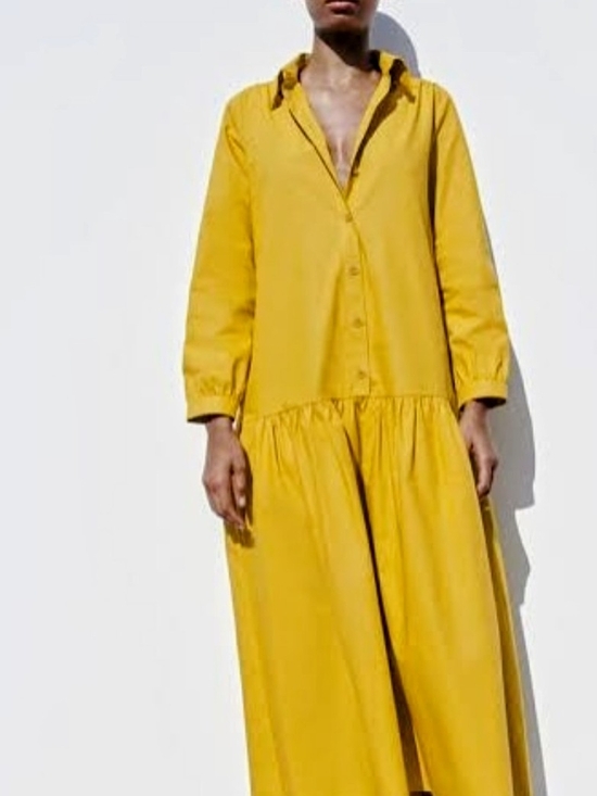 Zara Dresses & Skirts - Yellow Button-Front Maxi  Dress. Size XL
